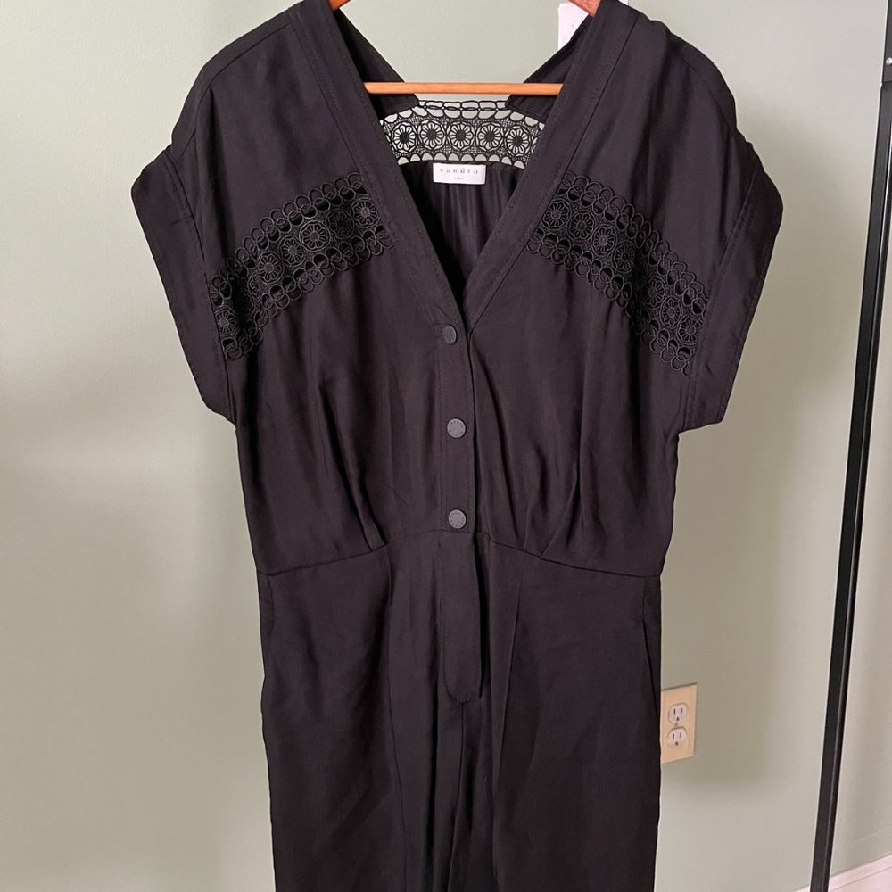 NWT - Sandro Women's Nyane Linen-Blend Romper, Size 42, Black
